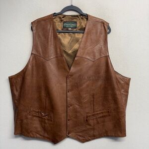 OVERLAND Leather Brown Men's Button Up Suit Vest 56 Western Cowboy